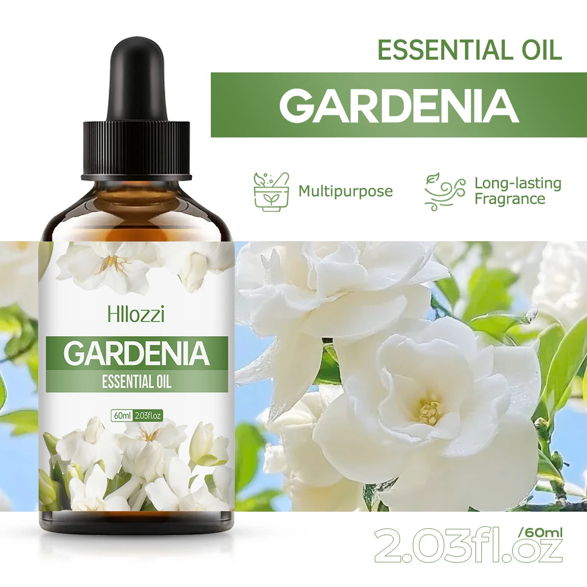 Huile essentielle de gardénia, un parfum floral pur, adaptée au massage corporel et aux soins capillaires, peut également être utilisée dans un diffuseur