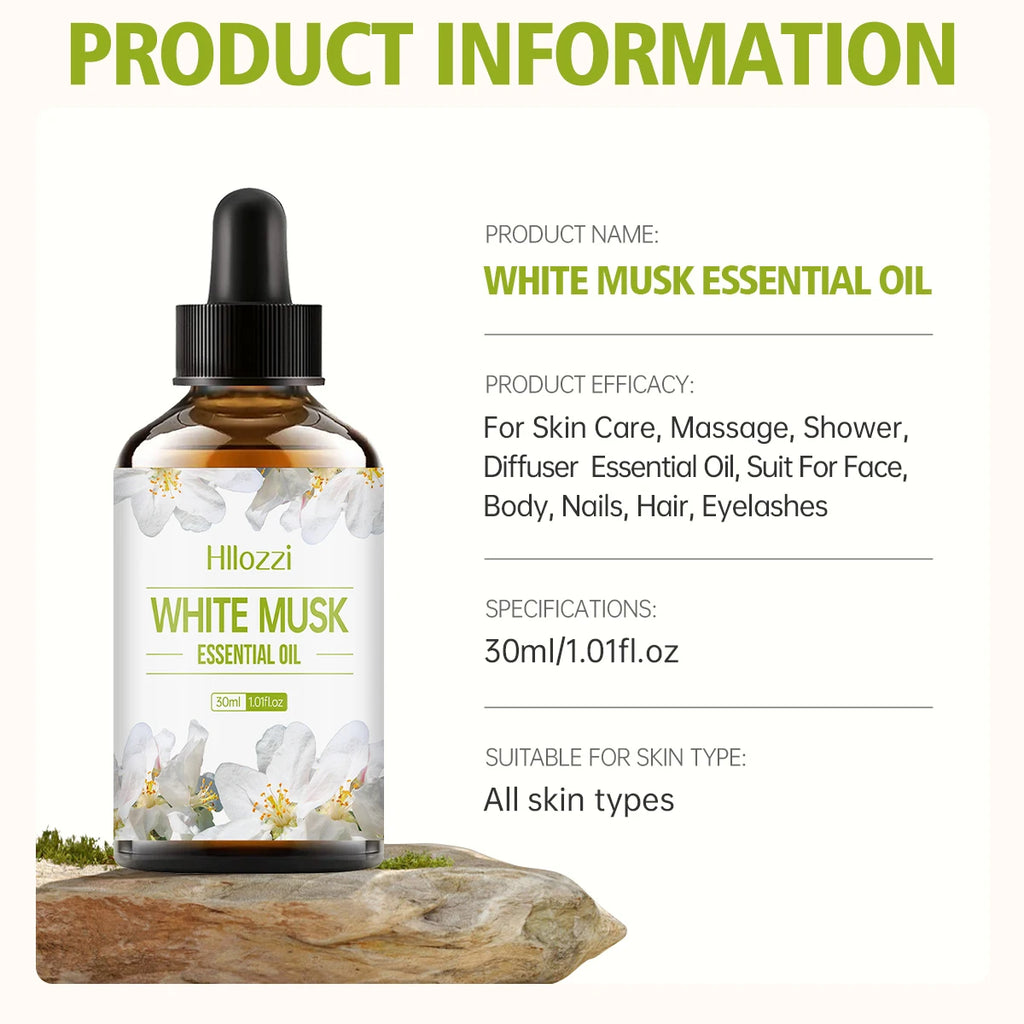100 ml-60 ml-30 ml MUSQUE BLANC,Convient aux diffuseurs de soins du corps et d'aromathérapie, spa, soins capillaires, produits ménagers.