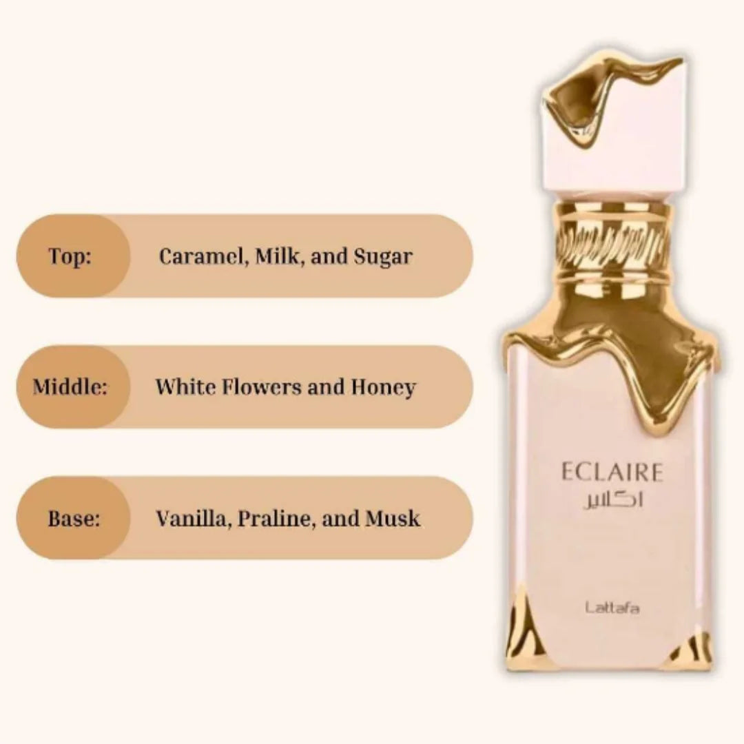 Lattafa Eclaire 3.4oz/100ml Eau de Parfum Spray Ice Cream Parfum Arabe Glacé Cadeau pour Femme EDP Spray Parfum Phéromone