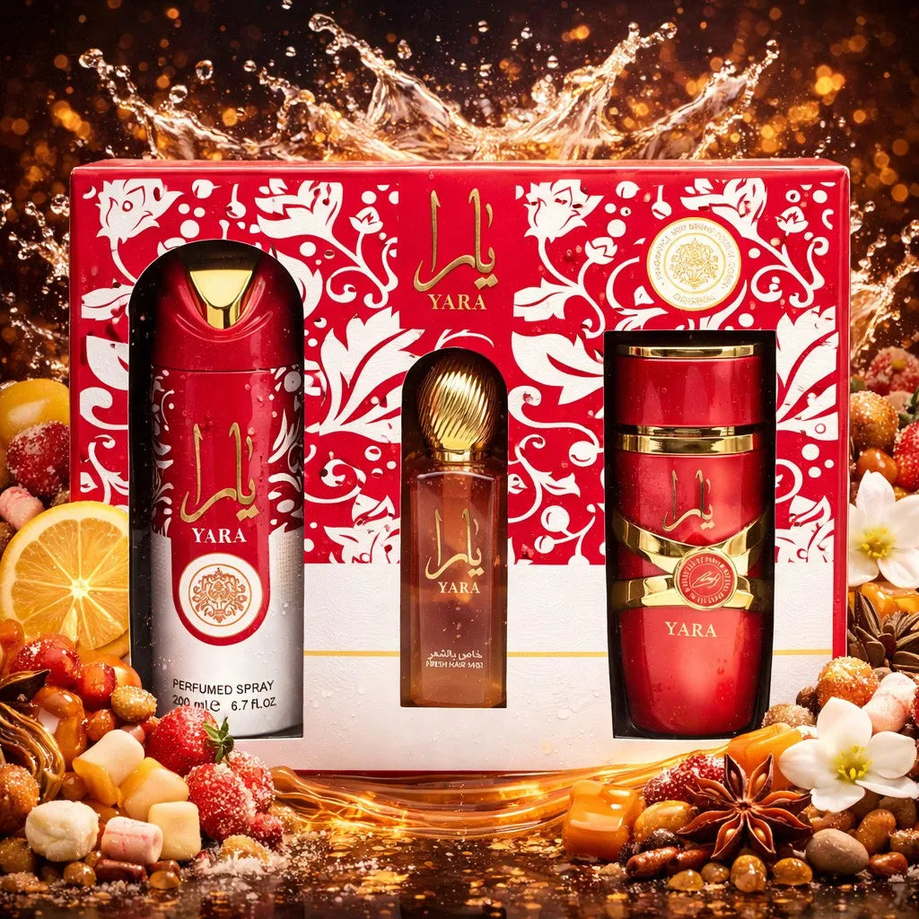 LATTAFA YARA CANDY 3-PIECE COFFRET SET - EDP + DEODORANT SPRAY + HAIR MIST - SWEET CANDY FRAGRANCE FEMININE GIFT SET