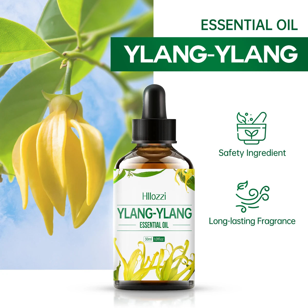 Huile essentielle de Ylang Ylang 100ml/60ml/30ml, pour les soins de la peau, les soins du corps, l'hydratation, parfum longue durée, essentiel multifonctionnel