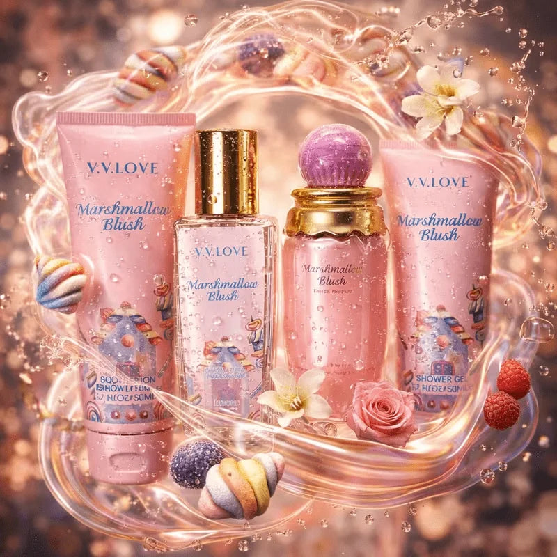 Coffret Parfum Marshmallow Blush Tout‑en‑Un Eau de Parfum 30ml + Brume 50ml + Lait Corps 50ml + Gel Douche 50ml