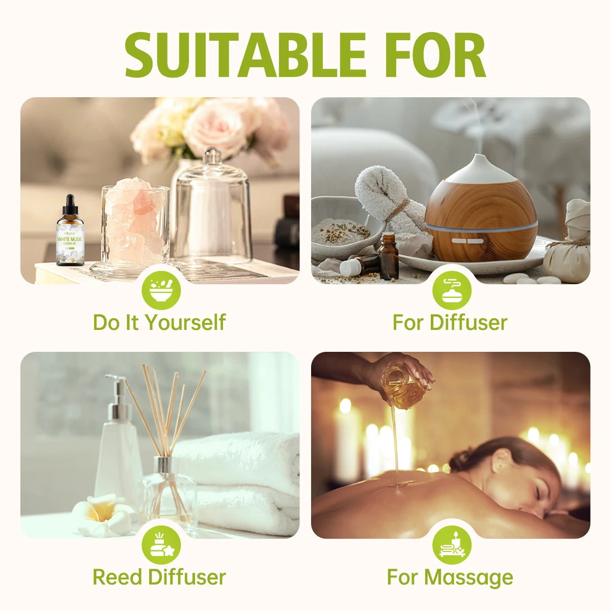 100 ml-60 ml-30 ml MUSQUE BLANC,Convient aux diffuseurs de soins du corps et d'aromathérapie, spa, soins capillaires, produits ménagers.