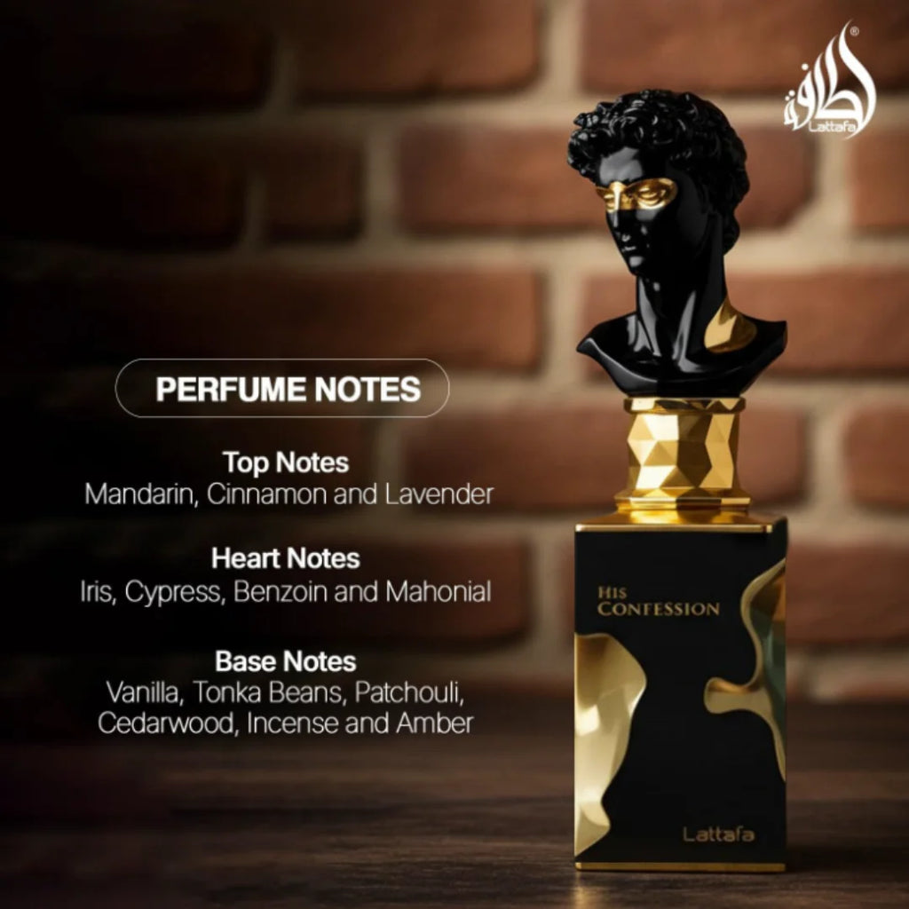 Lattafa His Confession 100ml/3.4oz Eau de Parfum Arabe, Cologne aux Phéromones, Parfum Longue Durée pour Homme, Cadeau de Noël
