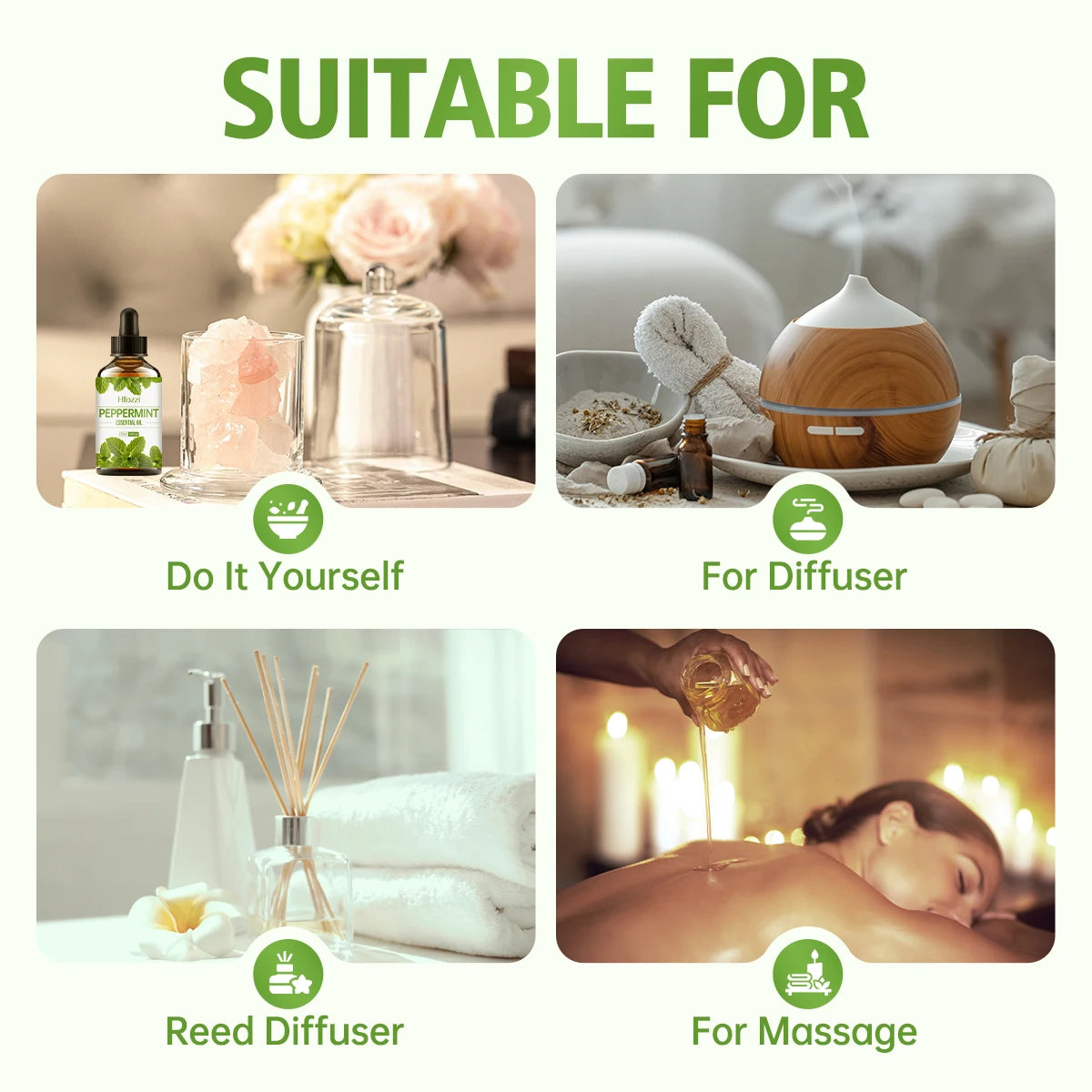 100 ml/60 ml/30 ml huile essentielle de menthe poivrée hydratante multifonctionnelle huile essentielle aromathérapie bougie diffuseur de voiture