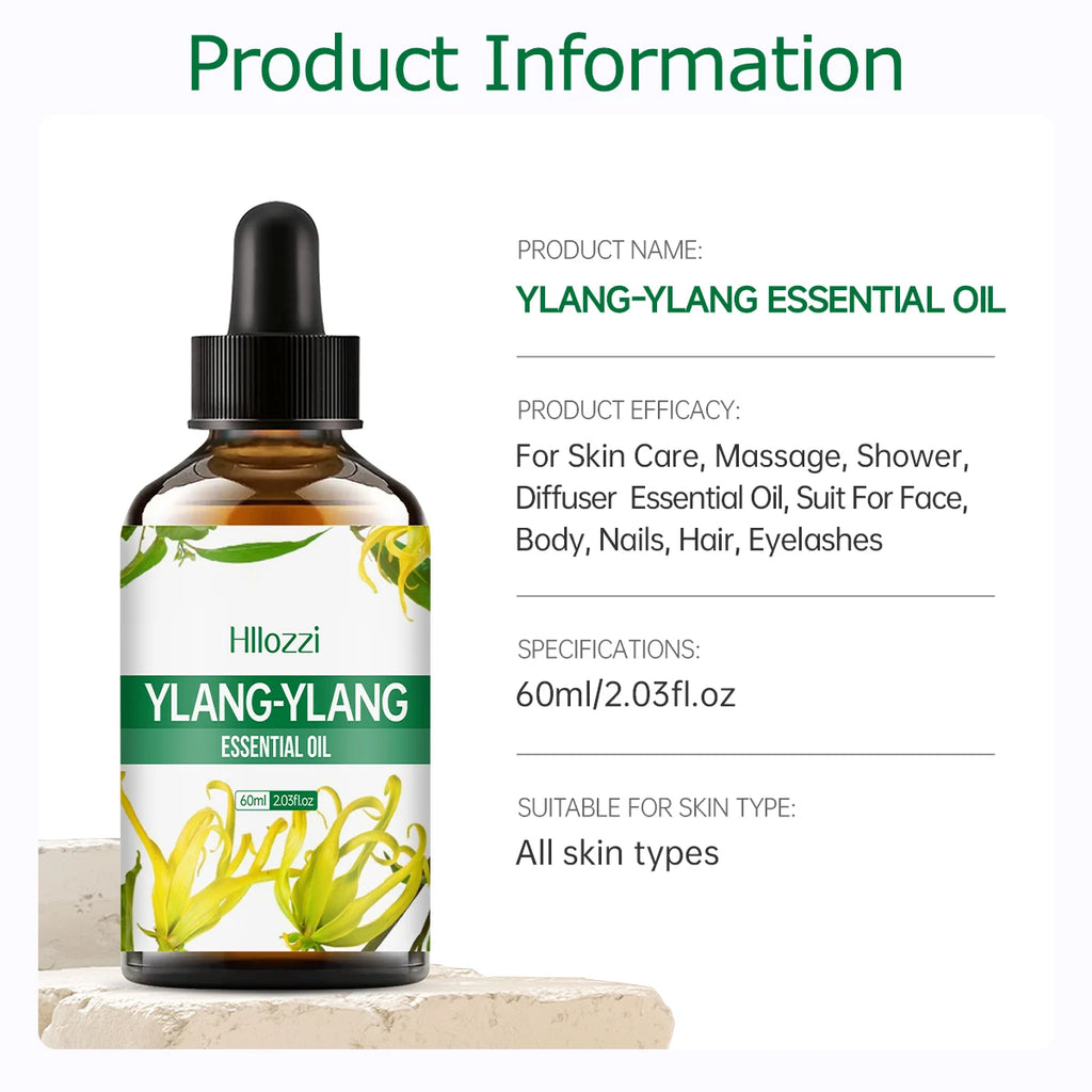 Huile essentielle de Ylang Ylang 100ml/60ml/30ml, pour les soins de la peau, les soins du corps, l'hydratation, parfum longue durée, essentiel multifonctionnel