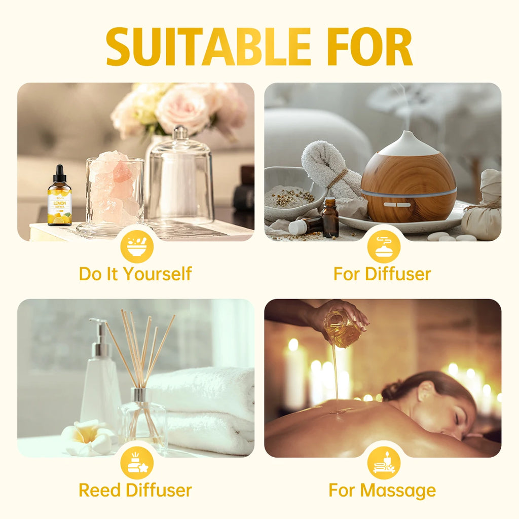 Huile essentielle de citron 100ml/60ml/30ml, huile essentielle de citron, soins du corps, soins capillaires, aromathérapie, fabrication de savon, diffuseurs