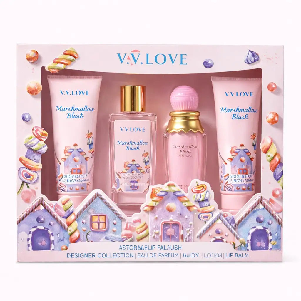 Coffret Parfum Marshmallow Blush Tout‑en‑Un Eau de Parfum 30ml + Brume 50ml + Lait Corps 50ml + Gel Douche 50ml