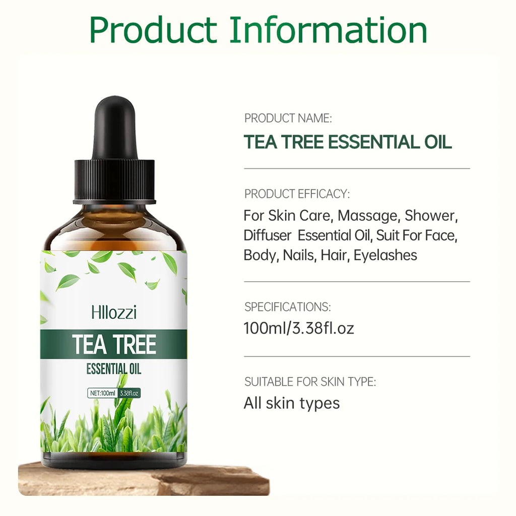 Huile essentielle d'arbre à thé 100ml/60ml/30ml, pour soins du corps, soins capillaires, soins du visage, hydratation, aromathérapie, humidificateur d'aromathérapie