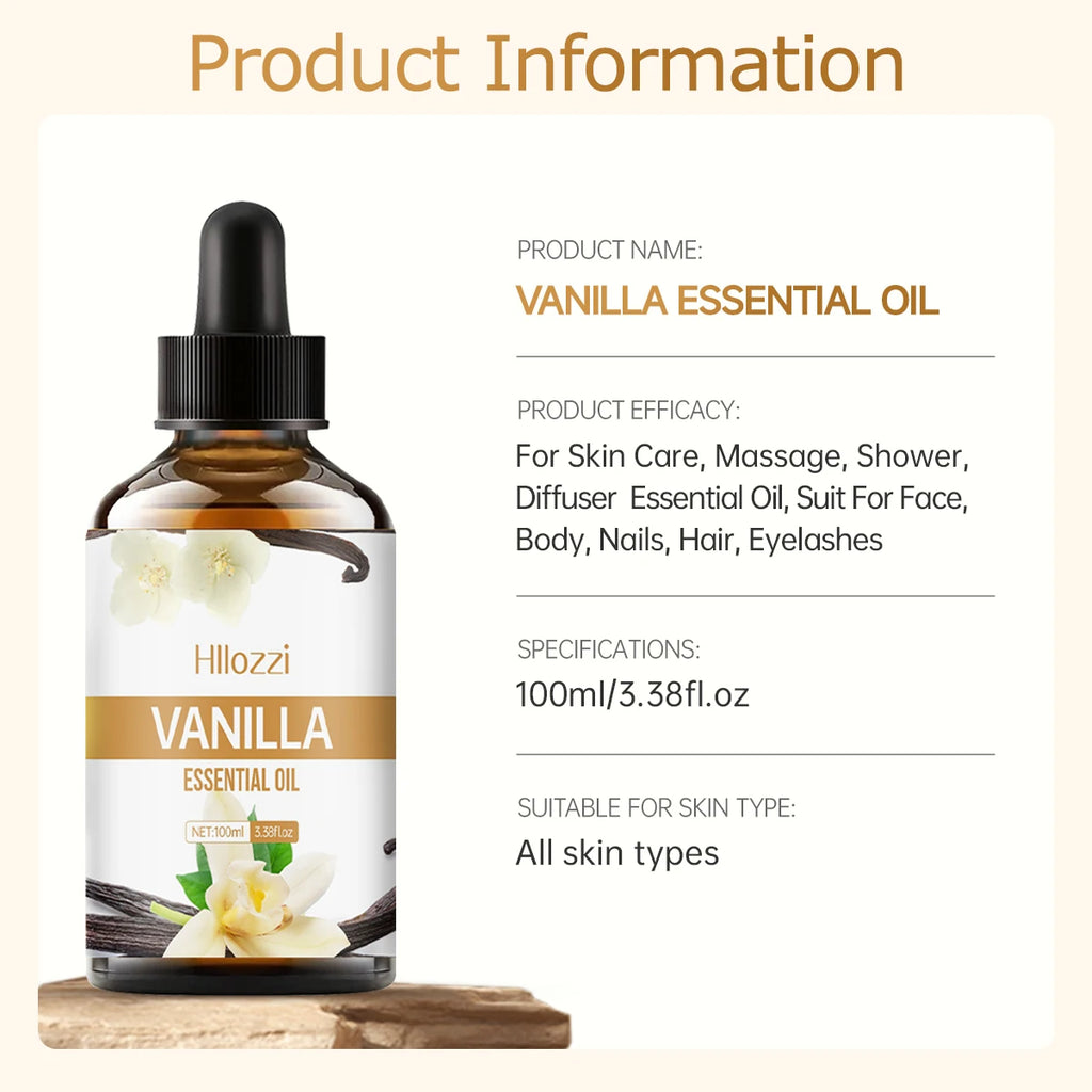 Huile essentielle de vanille, 100ml/60ml/30ml, hydratante et hydratante, soins de la peau, huile essentielle d'aromathérapie, humidificateur d'aromathérapie